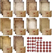 TaoBary Mini Vintage Stationery Set Paper for Writing Letters Double Sided Printing (50 Papers + 50 Matching Envelopes) 60 Round Dot Stickers, 5.5 x 8.25 Inch, 10 Designs (FAN-TaoBary-1207)
