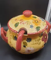 Oneida SUNSET Bouquet Tureen & Lid Floral with Red Trim with Ladle