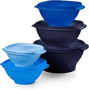 [Tupperware] Heritage Collection, New 10 Piece Food Storage Container Set in Vintage Blue, Dishwasher Safe and BPA Free (5 Bowls, 5 Lids)