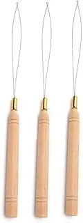 3pcs Hair Extension Loop Needle Threader Pulling Hook Tool and Bead Device Tool for Hair or Feather Extensions - Wooden and Stainless Steel