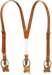 [JJ Suspenders] Genuine Leather Suspenders For Kids with Elastic Strap - Classic Y Suspenders for Boys & Toddlers
