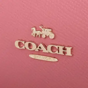 【COACH】金馬車防刮皮革手提/斜背貝殼包(桃粉色/中)