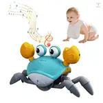 爬行蟹玩具嬰兒玩具帶音樂和燈光俯臥時間玩具幼兒男孩女孩互動音樂玩具自動避障 USB 可充電
