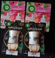 2x Air Wick Essential Oils Refills Lush Honeysuckle & Raspberry & 2 WARMERS