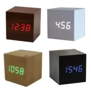 Wooden Led Alarm Clock Electronic Digital Display for Time Clock Mute Cube Clock