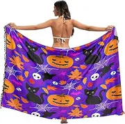 [RPLIFE] Whimsical Halloween Characters Purple Sarong Beach Coverup, Tassel Sarong Wrap, Pool Skirt Wrap, Summer Beach Wrap Cover up, Whimsical Halloween Characters Purple, Large
