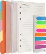 Refill Paper, 200 Lined Pages, 5 Tabs Binder Divider, 160 PCS Index Tabs with Ruler, 2 PCS PVC Pockets, Binder Inserts for Refillable Planner Organizer