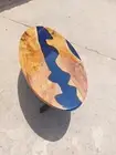 Blue River Resin Table, Epoxy Oval Coffee Table, Wooden Living Room Decor