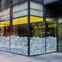 在飛比找蝦皮商城精選優惠-電梯貼紙櫥窗貼 玻璃貼 店家貼紙 日式新古典藍色海波浪玻璃底