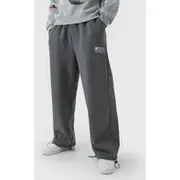 Mens Charcoal Wide Leg Tie Cuff Double Waistband Joggers