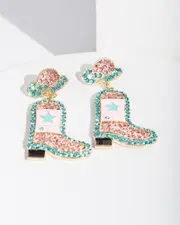 Multi Colour Cowgirl Boots Earrings