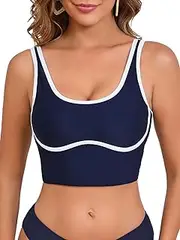 Aderea Women's Bikini Tops Colorblock Swim Bras Top Full Coverage Bathing Suit Top Built in Bra Swimsuit Swimwear Tops Only