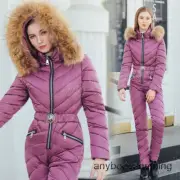 Women Outdoor Hooded Ski Suit Cotton Jumpsuit Winter Warm Romper Thick Snowsuit