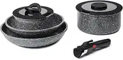 ROSSETTO 7pcs Forged Aluminium Nonstick Pots and Pans Set from France with Removable Handle, Stackable, Ceramic RV Kitchen Cookware Sets Detachable Handle, PFOA and PTFE Free, Oven Safe, Induction