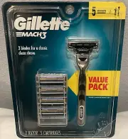 Gillette Mach3, 1 razor 5 Cartridges New