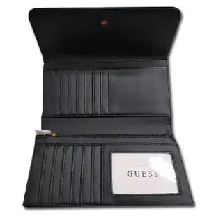 【Guess】女皮夾 長夾 三角Logo 荔紋上翻多卡夾 拉鍊零錢袋 手拿包／黑色 (7.9折)