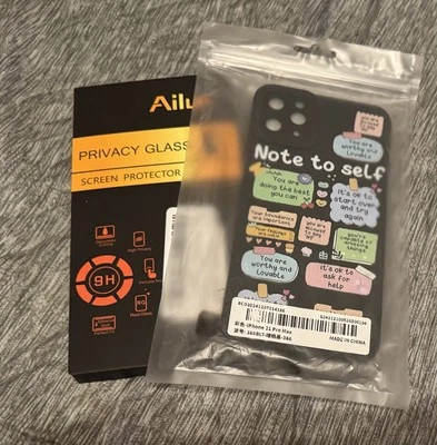 Black iPhone 11 Pro Max Case W/Privacy Glass Screen Protector