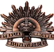 Rising sun hat badge for uniform Australian army 3rd type WW1 WW2 brown slouch