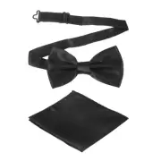 Bow Tie for Men, Adjustable Bow Ties with Pocket Square(Black)