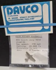 DAVCO Prod. Military Miniatures - (NEW) 1/300th WW1 P215 Focker EV/DVIII