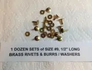 SIZE #9 SOLID BRASS RIVETS & BURRS / WASHERS 1/2" Long__12 Sets. US SELLER