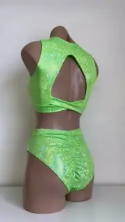 Schminke Ace hologram set pole dance wear sets crop top & pleasure bottoms