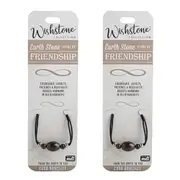 2PK Wishstone Collection Earth Stone Friendship Cord Wrist Bracelet 5x9cm Black