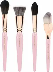 [Bdellium Tools] Pink Golden Triangle Face Makeup Brush Set - with Soft Synthetic Bristles and Rose Gold Brass Ferrule for a Flawless Appearance (Pink, 4 pcs)