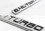 2PCS BLACK 6.4L TWIN TURBO HOOD/FENDER/TRUNK ALUMINUM DECAL EMBLEM BADGE