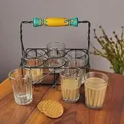 Aashita Creations Cutting chai Glasses with Metal Stand, Indian Tea Glasses, Cutting chai, Shot Glasses, Indian Dhaba Glasses, Indian Furniture and Home Decor
