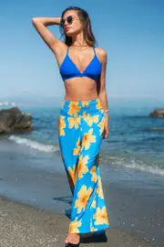 Cupshe Lemon Glow Floral Pants - Blue,S