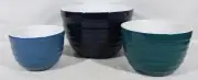 SET OF 3 NESTED RIBBED COBALT BLUE- AQUA- BLUE HEAVY CERAMIC MIXING BOWL SET NEW