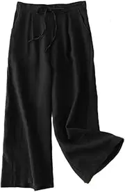[LaovanIn] Women's Wide Leg Palazzo Pants Linen Drawstring Cropped Pants Trousers Culottes