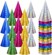 JaGely 100 Pieces Colorful Hats Metallic Foil Party Cone Hat for Birthday Christ