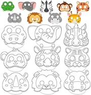 Lonfliness 36 Set Animal Coloring Masks Color Your Own Jungle Animal Mask Paper Art Craft DIY Safari Animal blank Mask for Kids Masquerade Birthday Dress-Up Party Favors School Activities Supplies