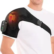 Cordless Heated Shoulder Massager Wrap - 3 Heat & Vibration Modes, Support for All Genders, Portable Shoulder Relaxation, Black