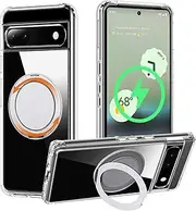 Magnetic Stand Case for Google Pixel 6A - Compatible with MagSafe,360 Rotatable Ring Kickstand Slim Fit Shockproof Protective Phone Case - Clear