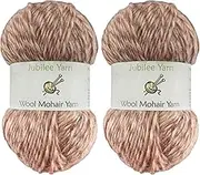 BambooMN Brand - Wool Blend Yarn Worsted Weight - Mohair Yarn - 100g/Skeins of Coffee and Cream - 2 Skeins