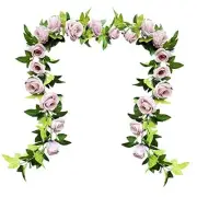 2 Pack Artificial Floral Garland Total 14FT Rose Flower Vines Light Purple