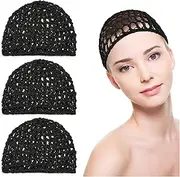 Abeillo 3PCS Crochet Hair Net, Hair Wrap Net, Mesh Wrapping Hair Nets Cap Soft Reusable Crocheted Sleep Cap for Women, Hair Wrap for Sleep Hair Silk Tidy (Black), Large, Black
