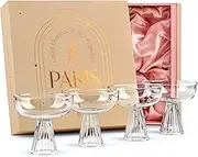 Paris Coupe Cocktail and Champagne Glasses for Daiquiri, Sidecar, Gimlet and Classic Bar Drinks | Modern Glassware Collection | Set of 4 | 8 oz Extra Light Contemporary Borosilicate Saucers