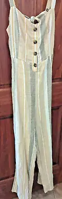 Romeo + Juliet Couture Linen Romper Olive Combo Small NEW $140