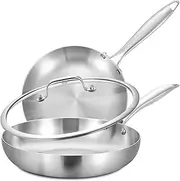 [LOLYKITCH] 8-12 Inch Tri-ply Stainless Steel Frying Pan Set with Lid,Skillets,Induction Cooking Pan,Pots and Pans Set,Dishwasher and Oven Safe. (12 Inch with Lid)