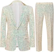 [HEYDHSDC] Mens Tweed Sequins 2pcs Suits Set Stage Prom Singer Glitter Suits with Pants Wedding Groom Tuxedo Suit