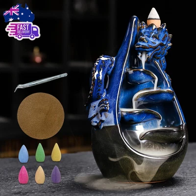 Dragon Incense Burner - Ceramic Backflow Waterfall Burner with Dragon Smoke Foun