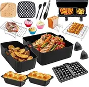 [Julrrimg] Silicone Mould Hot Air Fryer Accessories for Philips Airfryer Dual Basket 3000 Series, Airfryer Accessories Includes Silicone Mould, Baking Paper, Waffle Iron, Grill Rack, Bread Baking Moulds