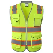 JKSafety 9 Pockets Hi-Vis Safety Vest Breathable Mesh Fabric Cushioned Collar...