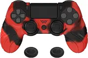 PlayVital Guardian Edition Ergonomic Soft Anti-Slip Controller Silicone Case Cover for ps4, Rubber Protector with Joystick Caps for ps4 Slim/for ps4 Pro Controller - Red & Black
