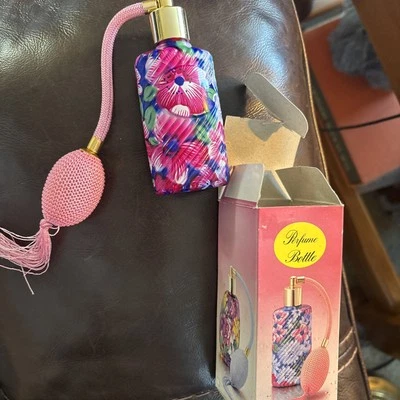 Vintage 4.25 " Floral Glass Pink Tassel Perfume Atomizer Bottle Only No Perfume
