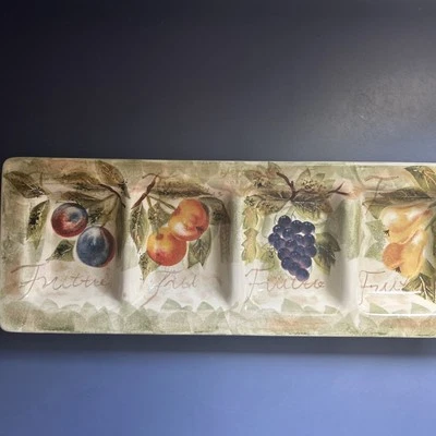 Tabletops Unlimited Lifestyles Mixed Fruit 4-Section Divided Tray ~ EUC RARE HTF